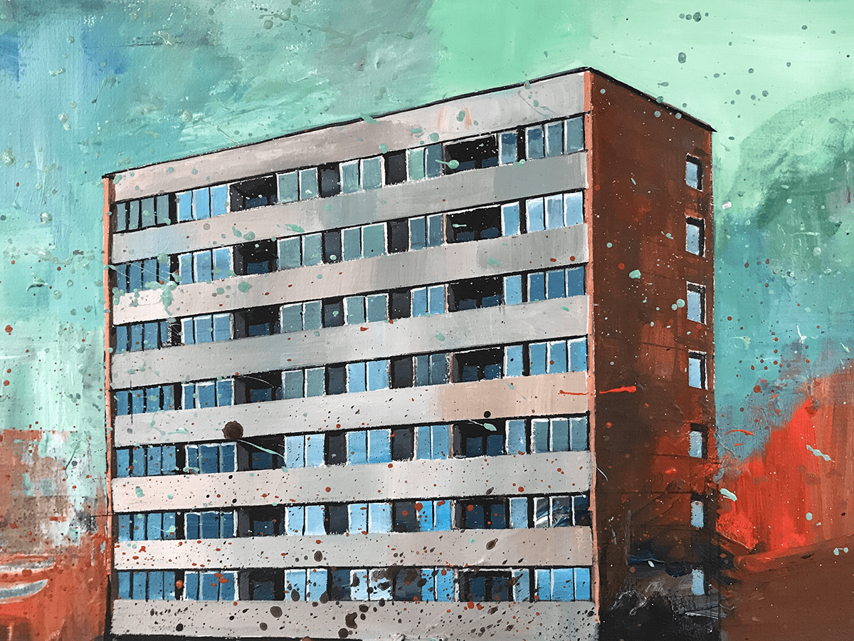 Tomas Nanne-Sandberg South Suburbs, 2020 Acrylic on paper 29x50cm © The Artist