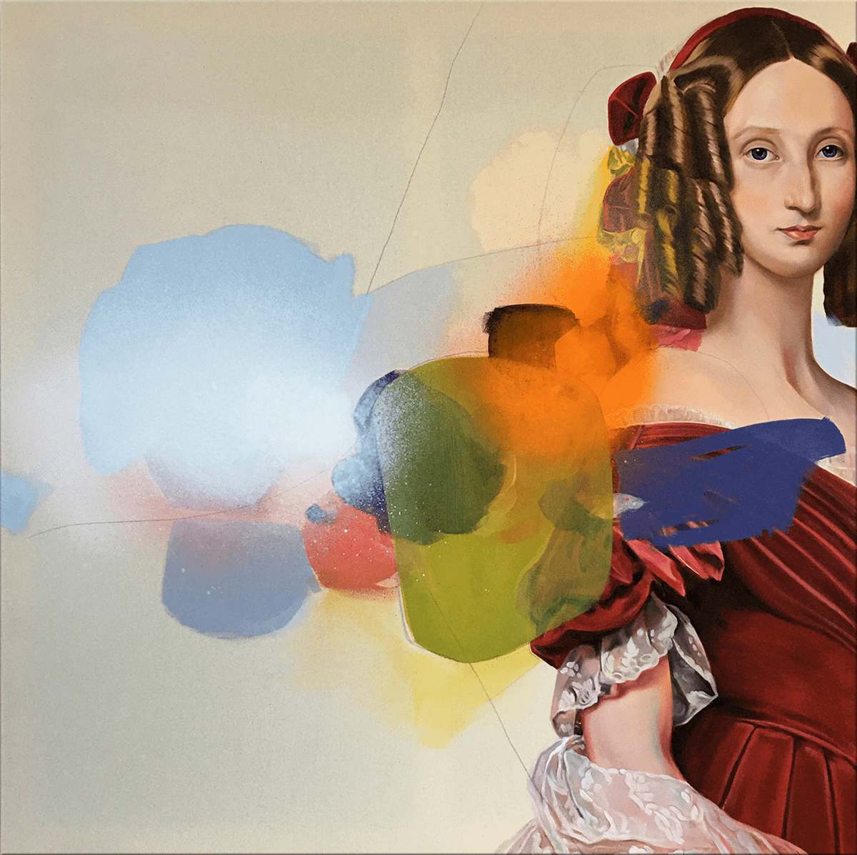 Anja Wülfing Louise of Orléans, after Winterhalter, 2020 Oil, Acrylic, Pencil on Canvas 100 x 100 cm (39,4 x 39,4 in) © The Artist