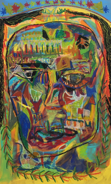 Thomas Olszanowski I don't want any Soma and I don't Need any Soma, 2020 Acrylic and Oil Pastel on Wood Panel 21.5 in x 35.5 in © The Artist