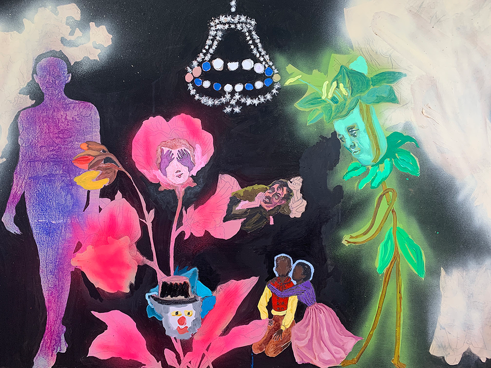 Shelli Tollman, Bonding Through Trauma, 2021, Oil paint, paint pigment and spray paint on canvas, 124.4 x 91.4 cm, Price Available Upon Request, © The Artist